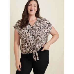 Torrid Tie Front Dolman Top Blouse Leopard Print Size 3 Plus Cheetah Cat Tan